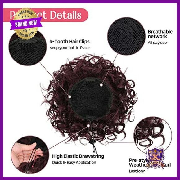 Large Full Synthetic Hair Bun Extension with Drawstring & Combs main image 3